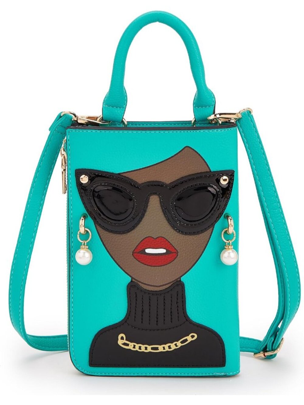 Women Coffee Brown Novelty Lady Face PULeather ShoulderBag Handle Satchel Clutch